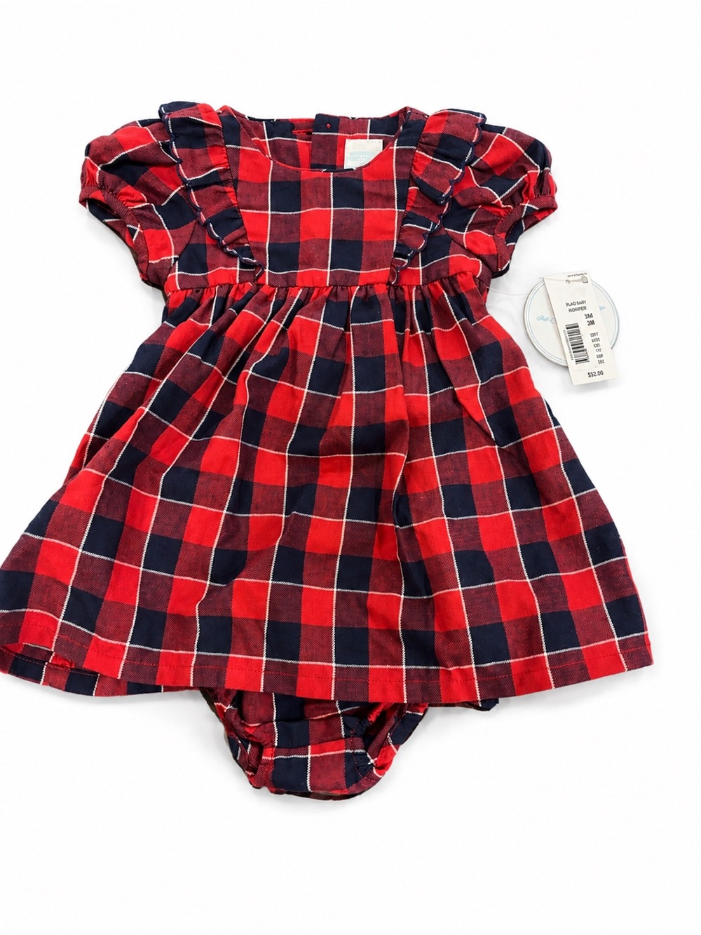 Edgehill Collection Red & Navy Plaid Dress with Bloomer